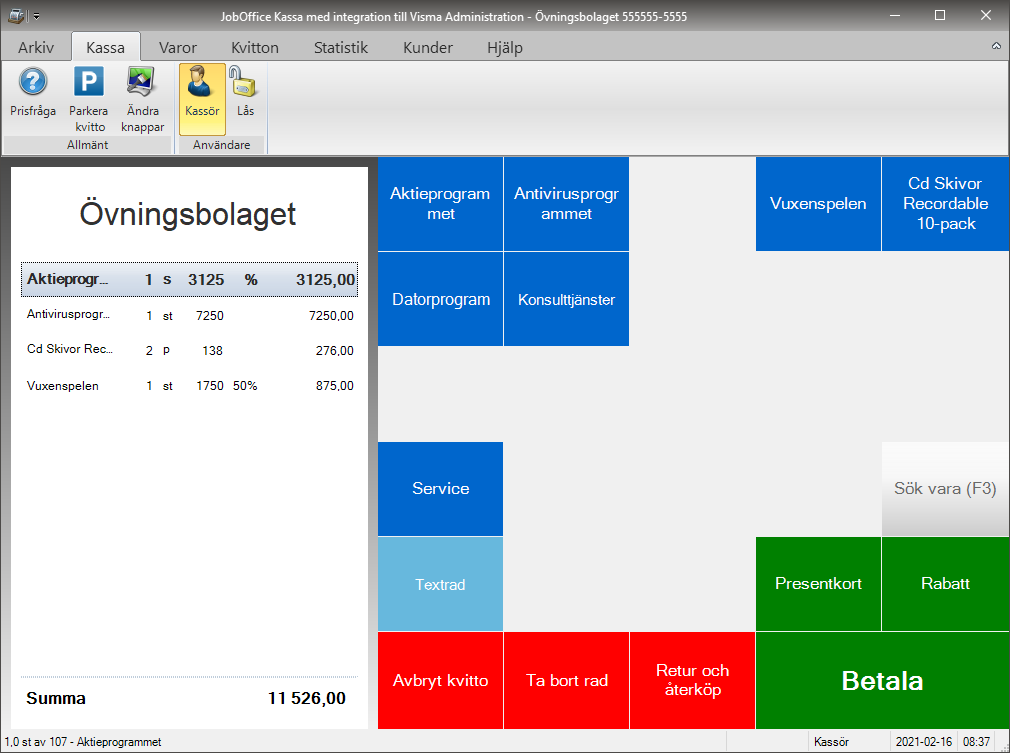 Förenkla och automatisera med JobOffice Kassasystem med integration till Visma Administration